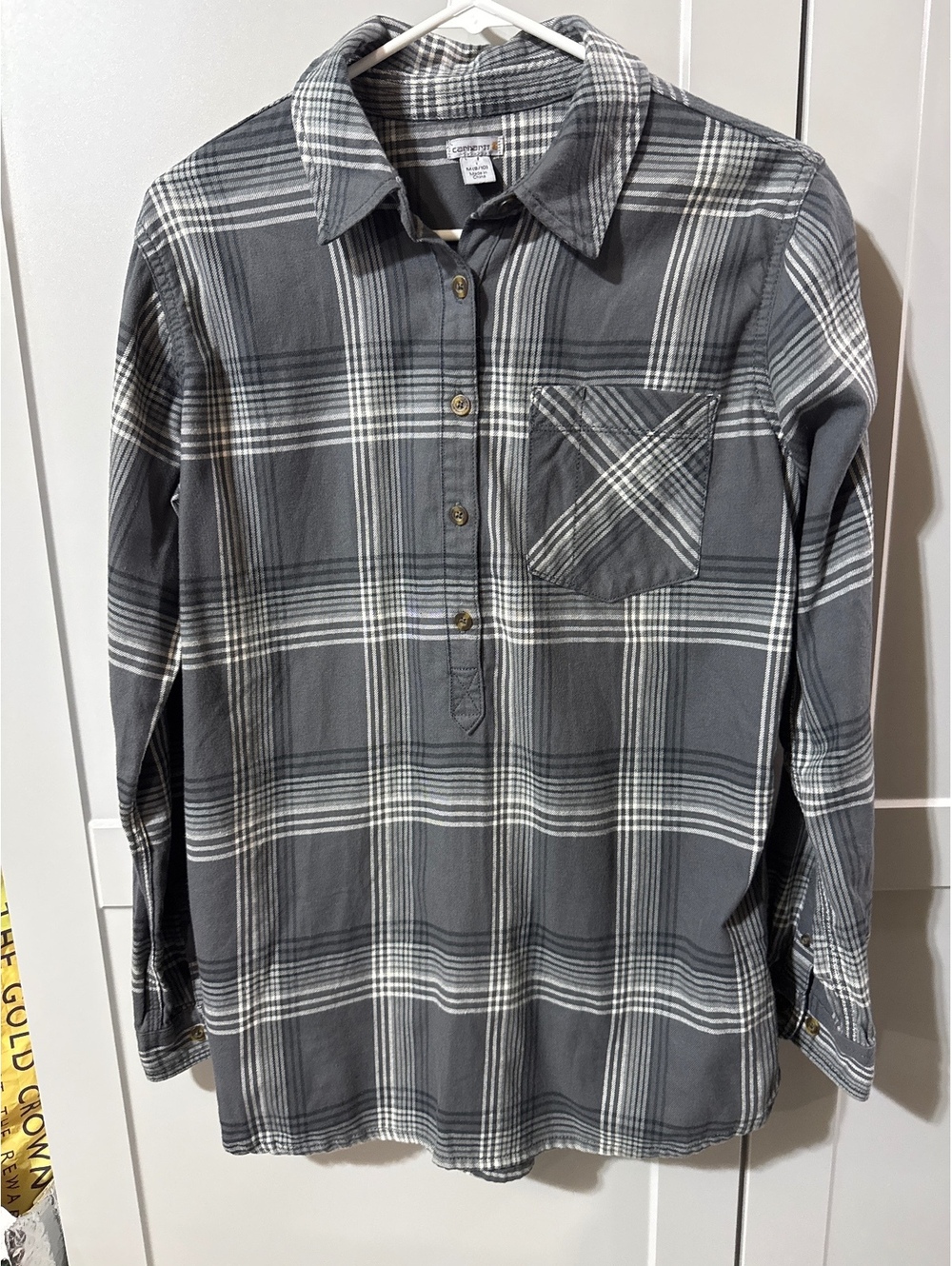 Carhartt Gray Plaid Long Sleeve Button-Up Shirt M (8/10) - A